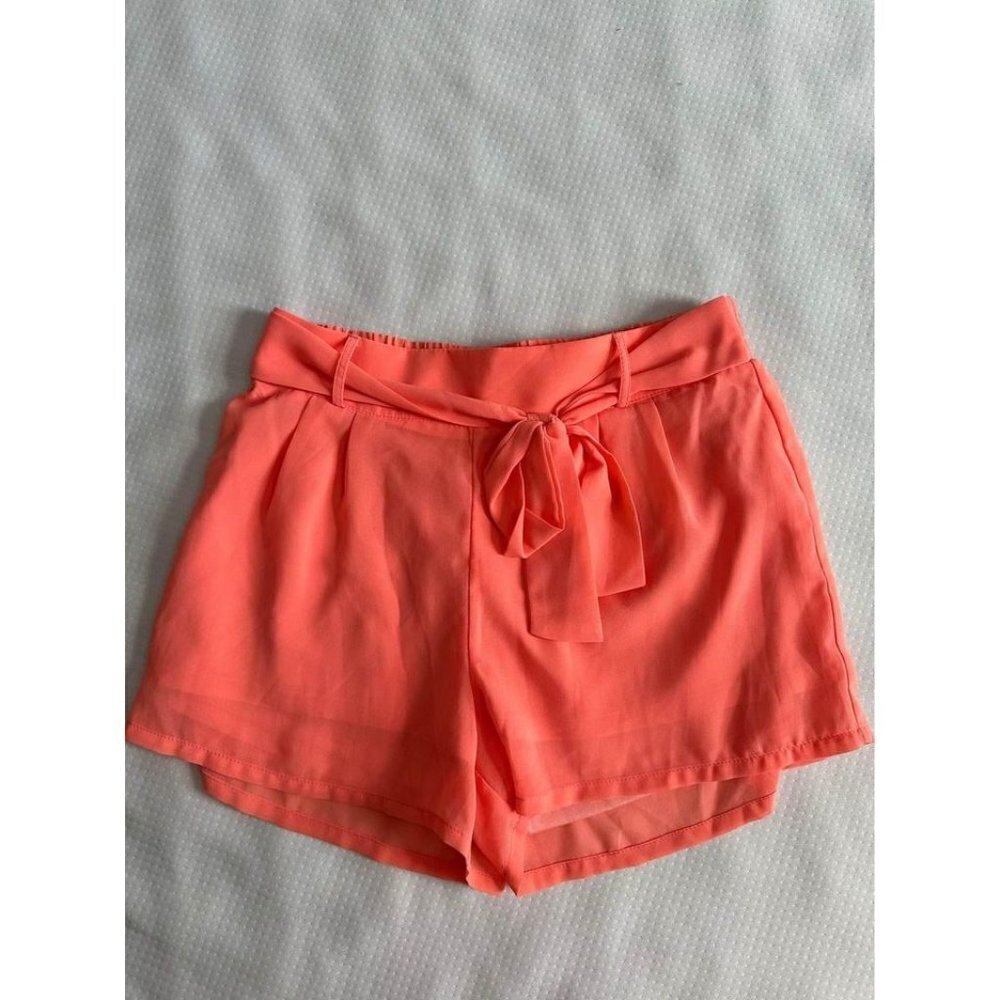 A’gaci Women’s Flowy Shorts Small Pink Coral Pastel Preppy Bow Tie Waist Lined